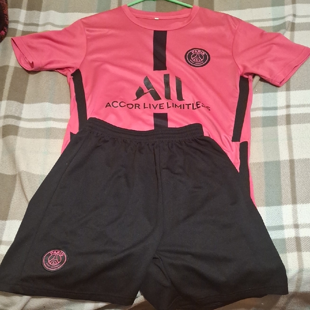 Pink and Black Sports Jersey and Shorts Set